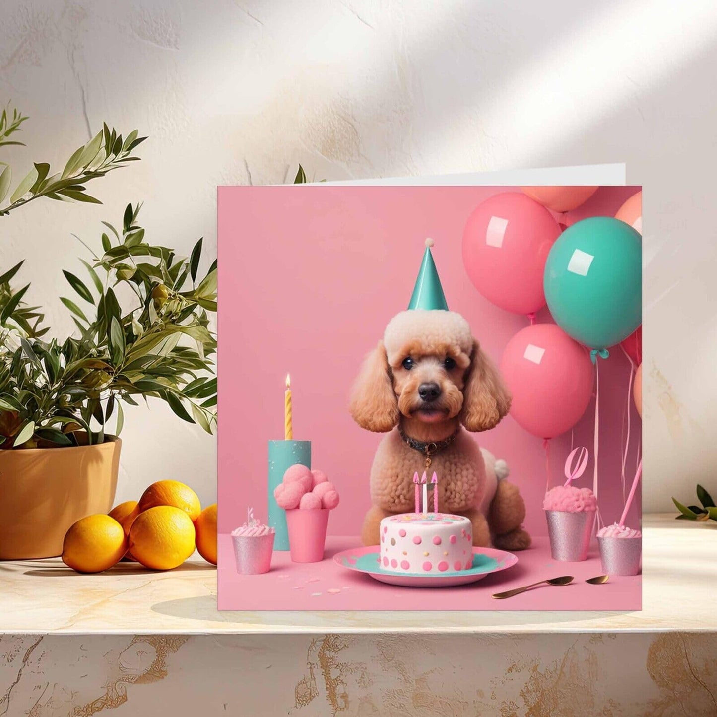 Poodle Birthday Card Poodle with Cake Card 145mm x 145mm