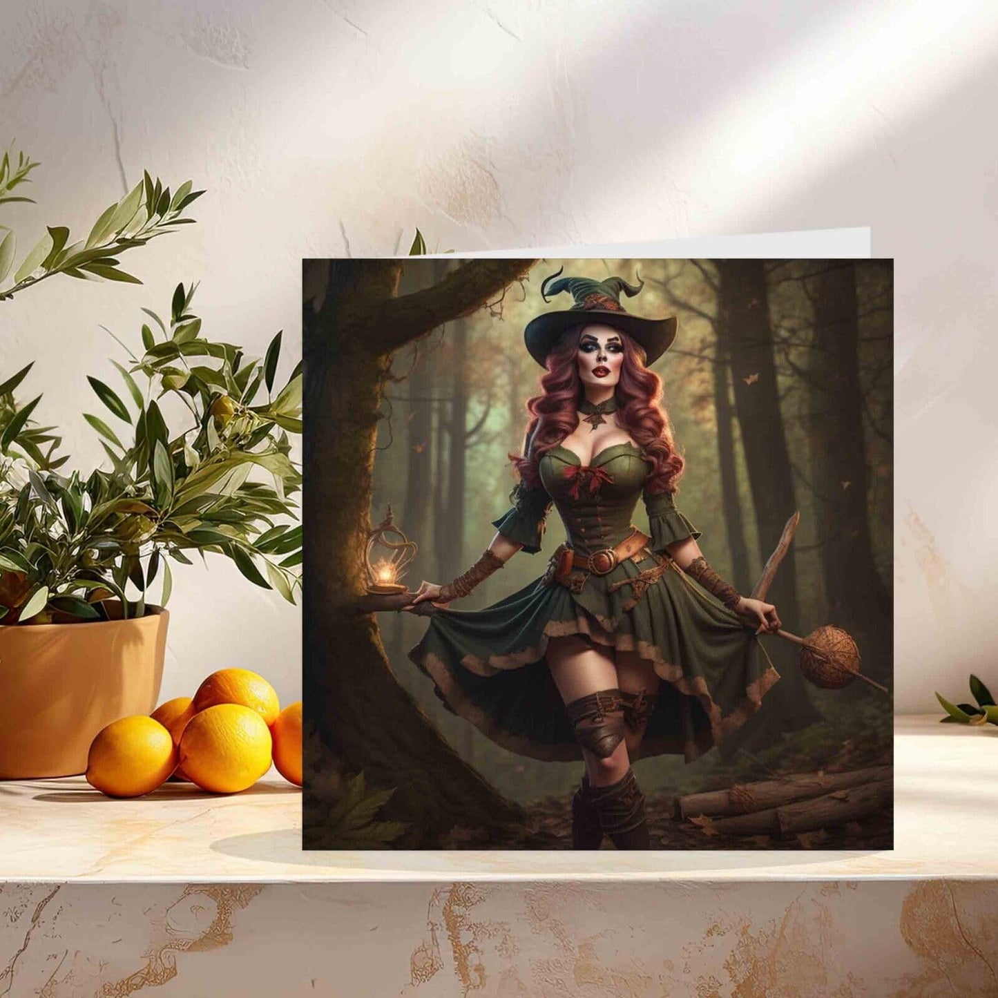 Fantasy Greeting Card - Forest Witch Woodland Pinup 145mm x 145mm