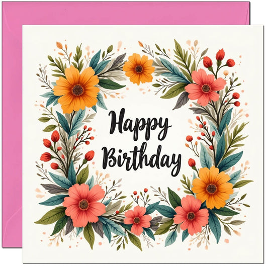 Happy Birthday Card - Beautiful Floral Birthday Card - Pink Envelope