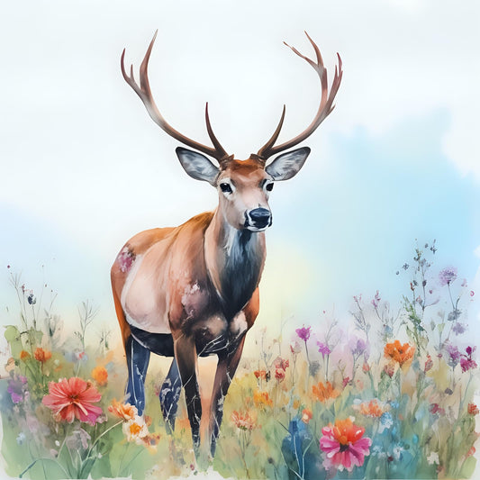 Stag Animal Greeting Card Watercolor Art- Any Occasion 145 x 145mm