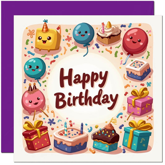 Cute Birthday Card Kawaii Chibi Birthday card for kids boys girls granddaughter