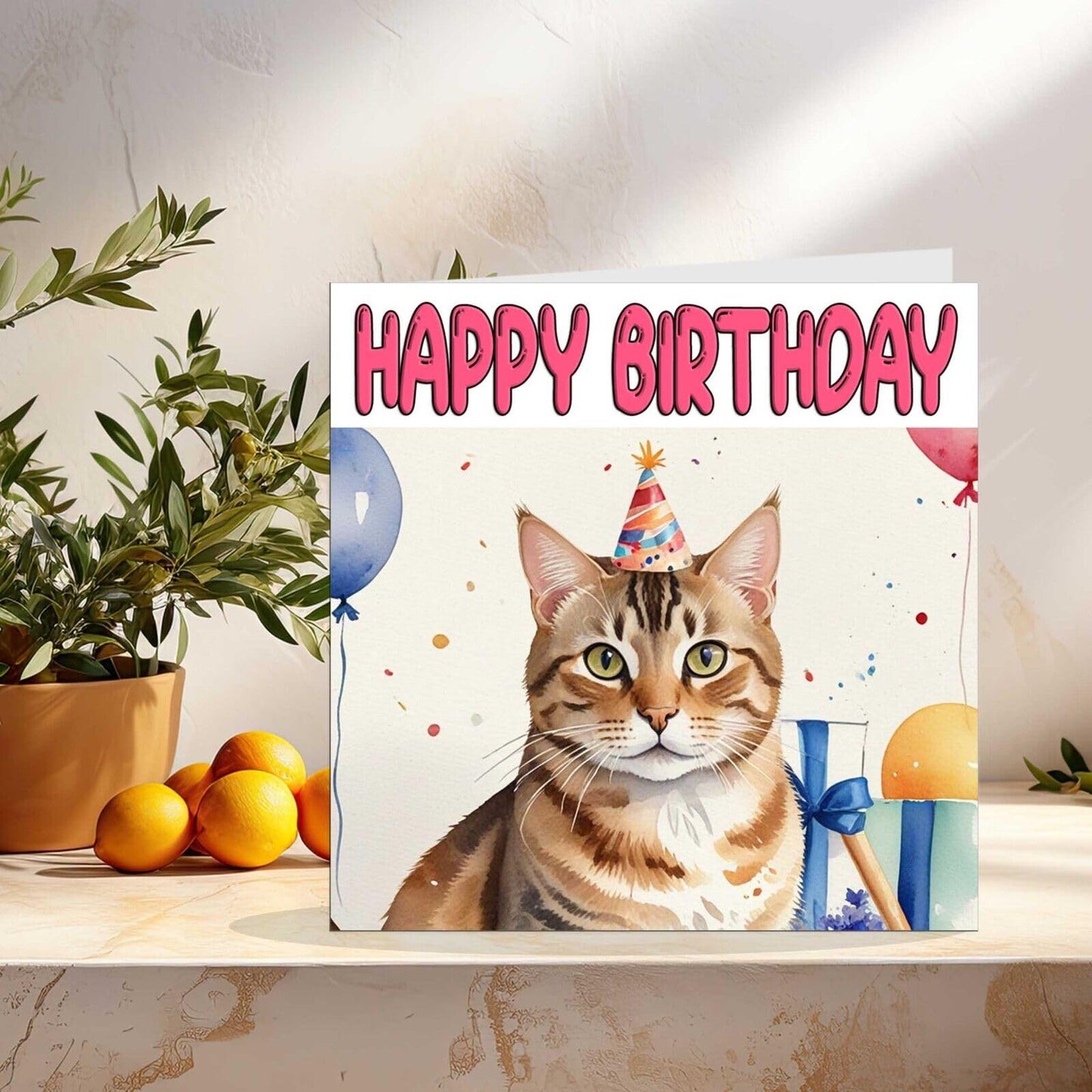 Tabby Cat Birthday Card - Fun Cat Birthday Card - 145 x 145mm