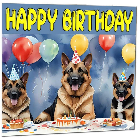 German Shepherd Birthday Card - Fun Dog Party Birthday Card 145 x 145mm