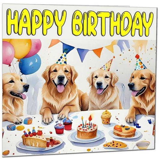 Golden Retrievers Birthday Card - Fun Dog Birthday Party Card 145 x 145mm