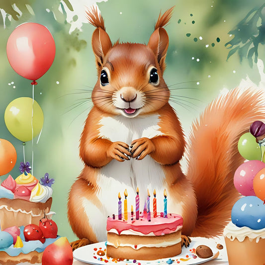 Squirrel Birthday Card - Squirrel Birthday party - 145 x 145mm