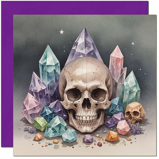 Skull Crystal Greeting Card Gothic Card Happy Halloween Cards - 145 x 145mm