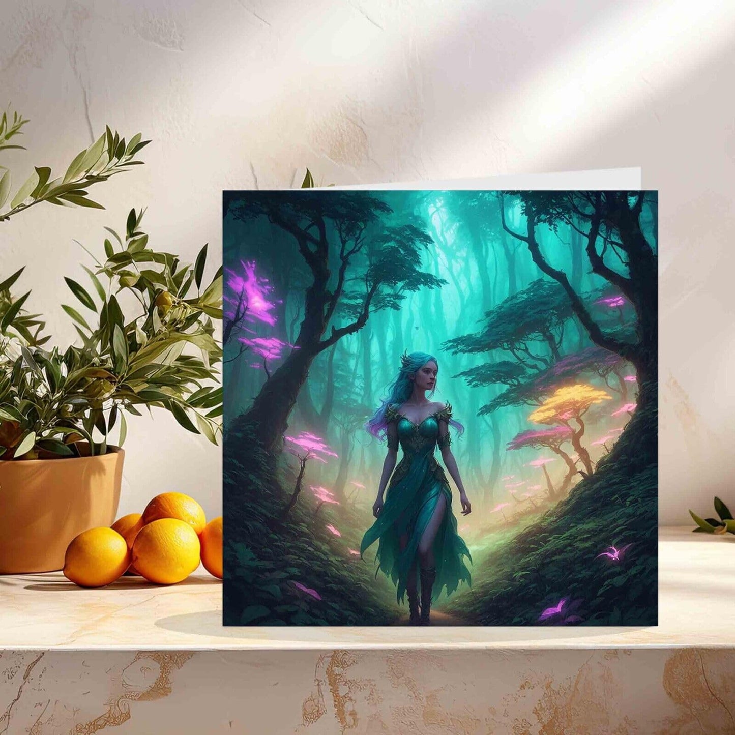 Woodland Girl Greeting Card - Fantasy Magical Forest Woods 145mm x 145mm