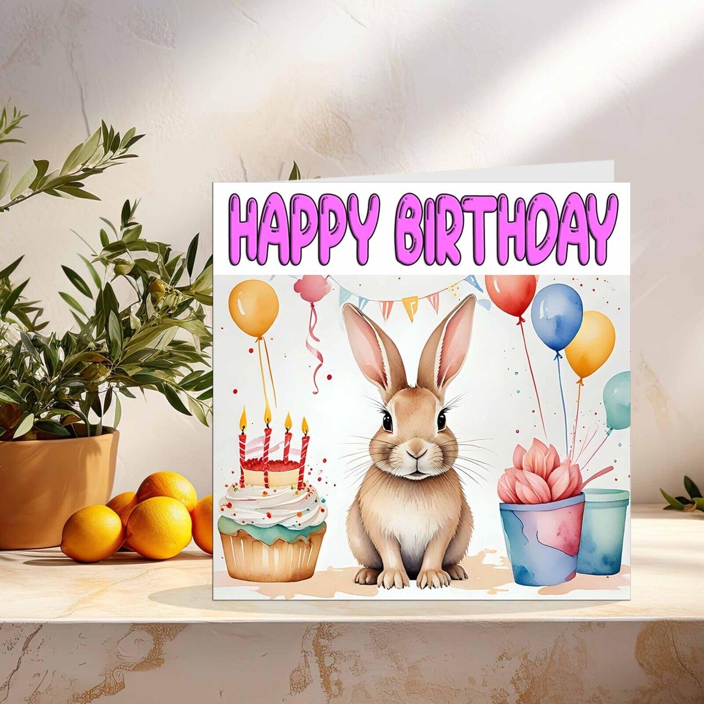 Rabbit Birthday Card - Fun Rabbit Birthday Card 145 x 145mm