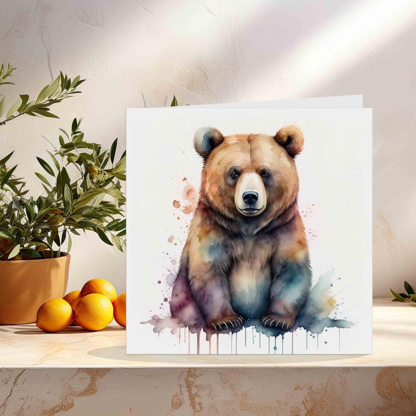 Watercolor Bear Greeting Card - Brown Bear 145mm x 145mm