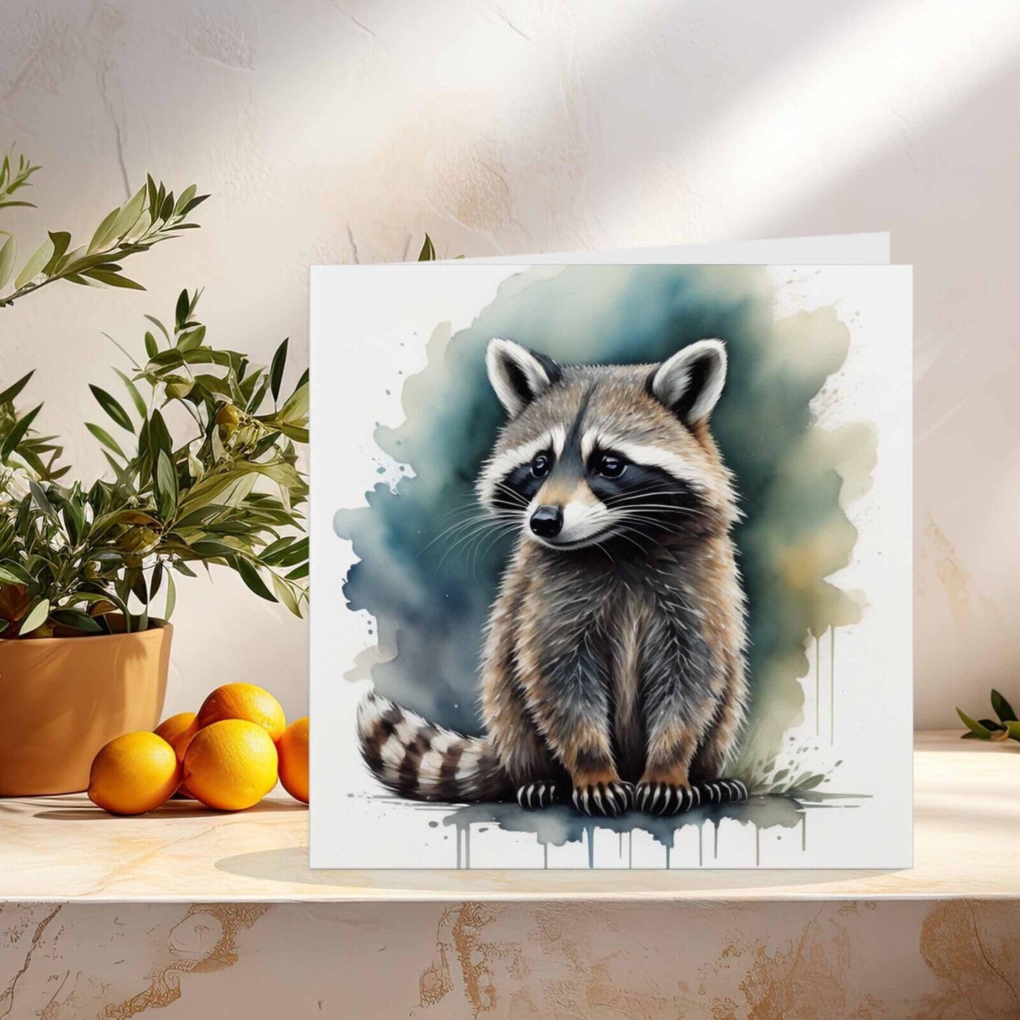 Watercolour Raccoon Greeting Card - 145mm x 145mm