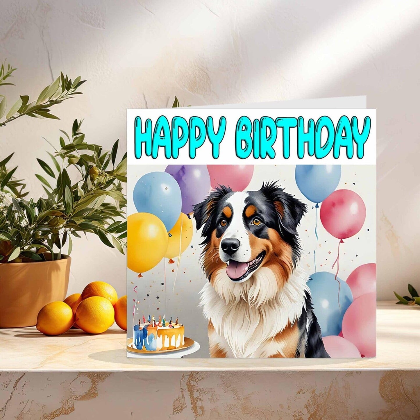 Australian Shepherd Birthday Card - Fun Dog Birthday Card 145 x 145mm