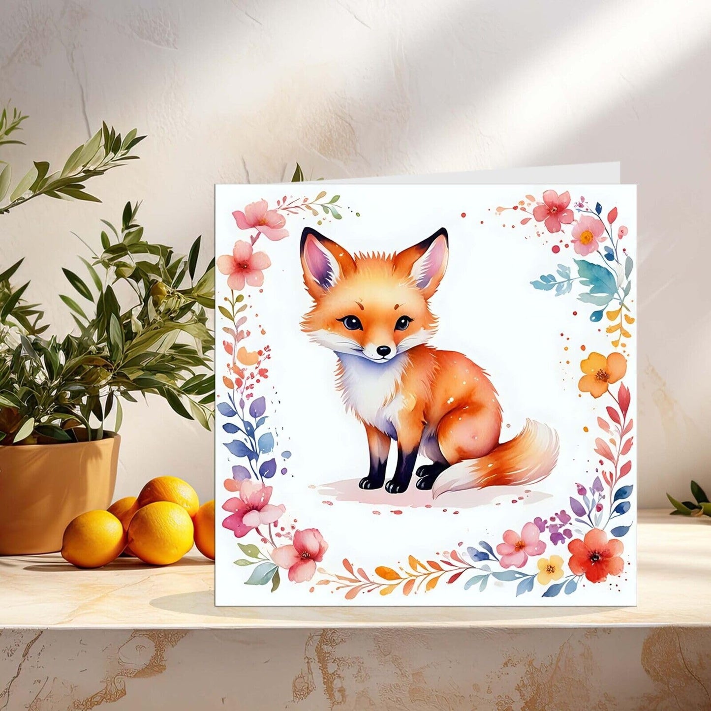 Fox Greeting Card - Cut Fox Floral Card - Any Occasion