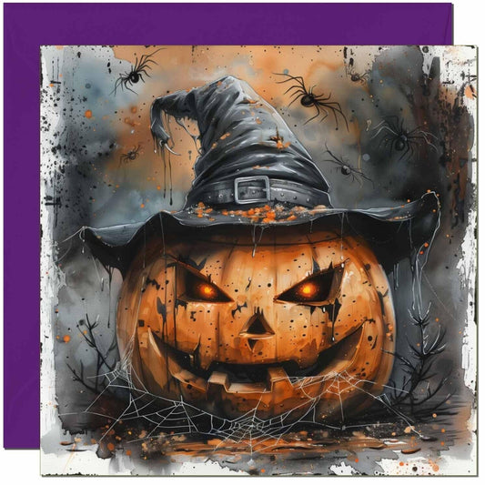 Halloween Card - Pumpkin Jack o Lantern Spooky Happy Halloween 145 x 145mm