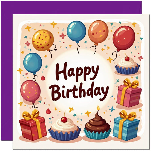 Cute Birthday Card - Cake Balloon Design Birthday Card for Friend Aunt Brother