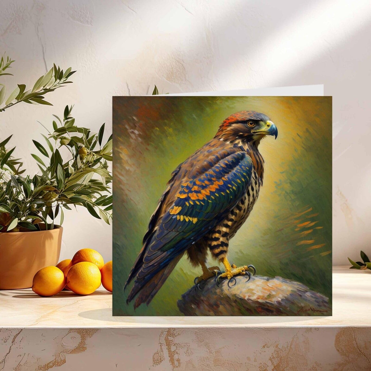 Hawk Greeting Card Animal Impressionism Art 145mm x 145mm