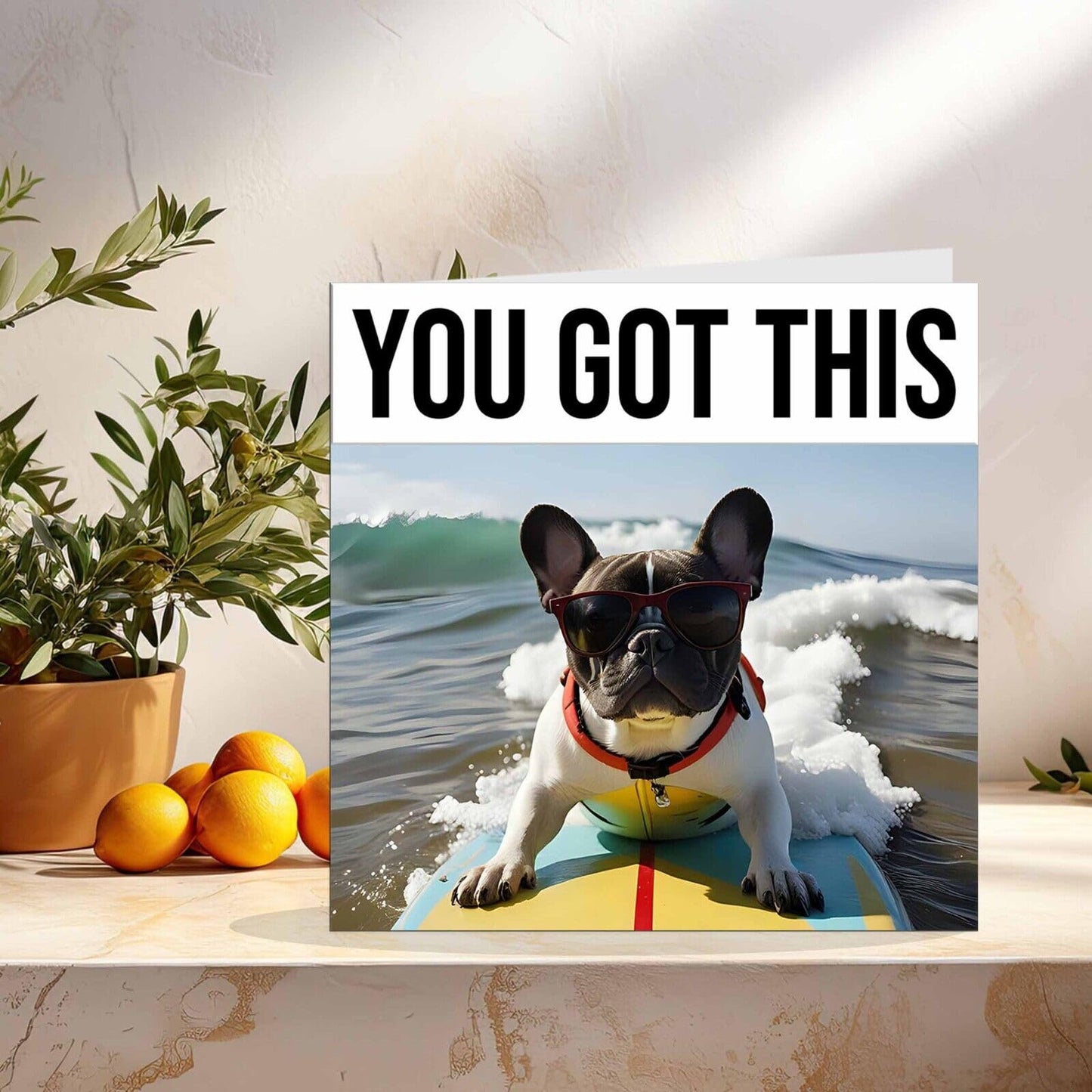 Good Luck Card Dog Surfing - Colleague Leaving Card Co Worker New Job Card