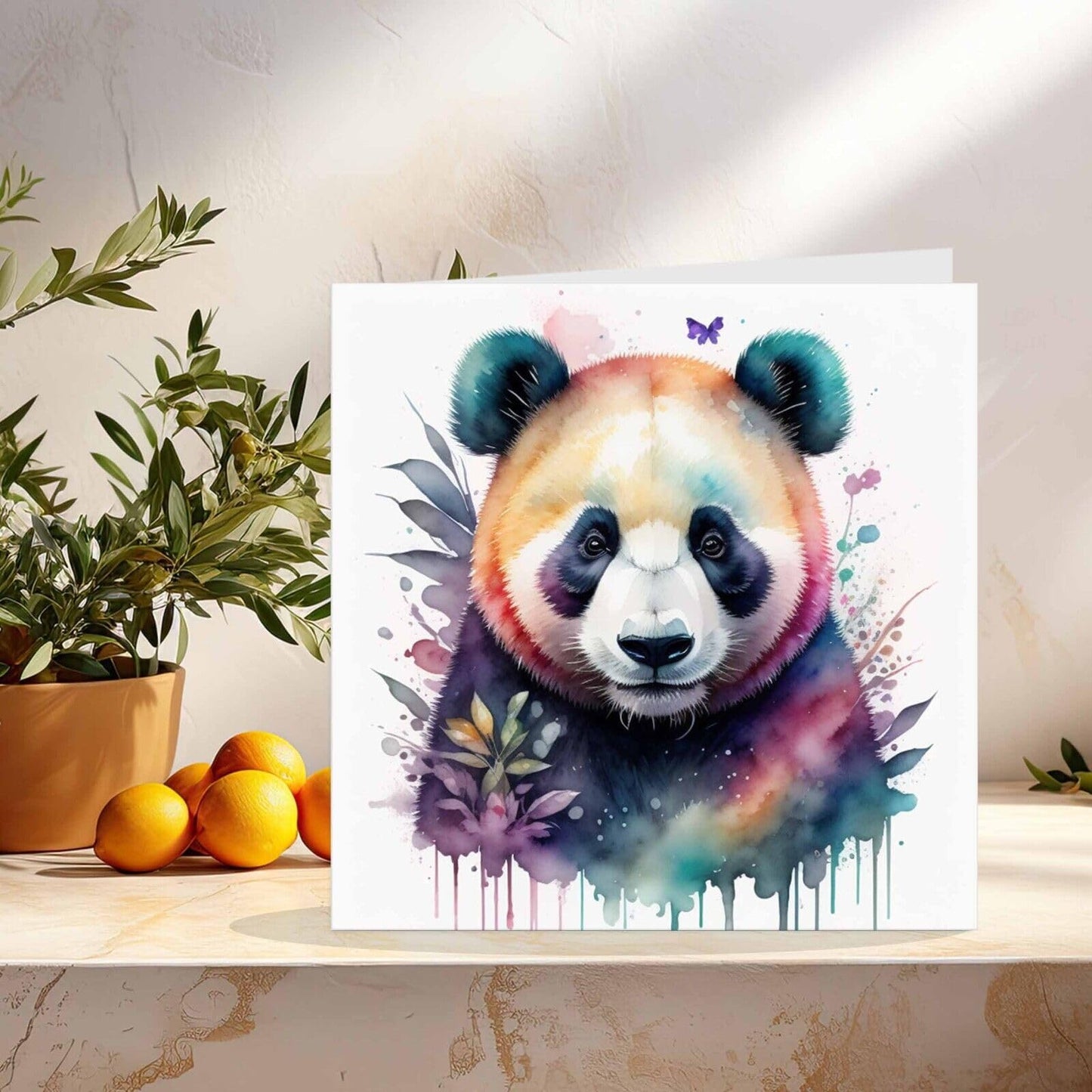 Panda Greeting Card - Watercolour Panda Card - 145mm x 145mm Square