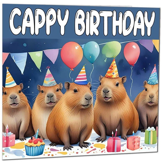 Capybara Birthday Card - Cappy Birthday - Funny Capybara Party Card 145 x 145mm