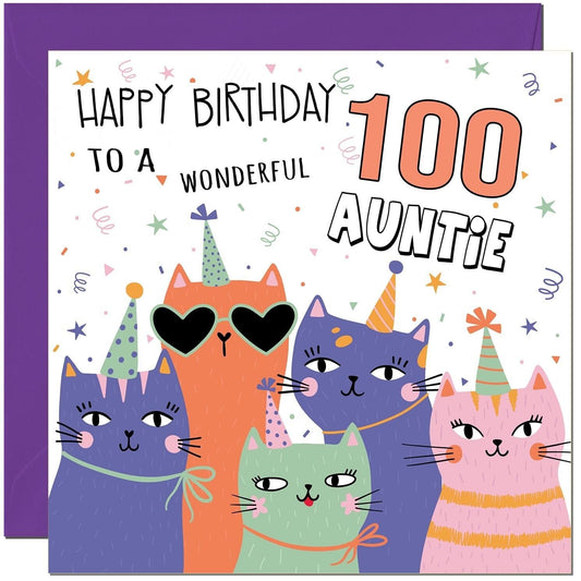 Auntie Birthday Card - Childrens Cute Cat Aunt