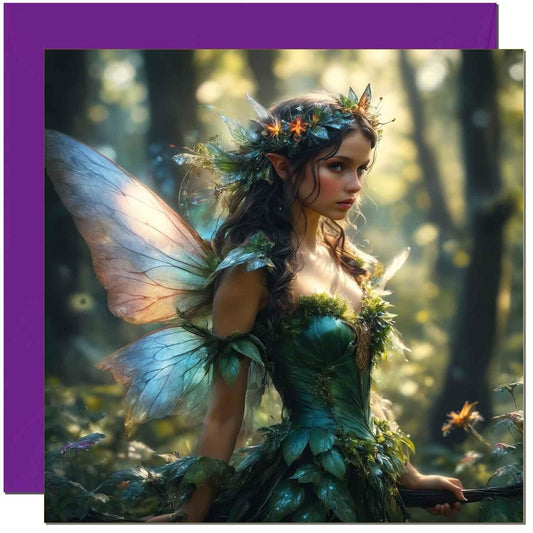 Fantasy Birthday Cards Woodland Fairy Birthday Card Purple envelope 145 x 145mm