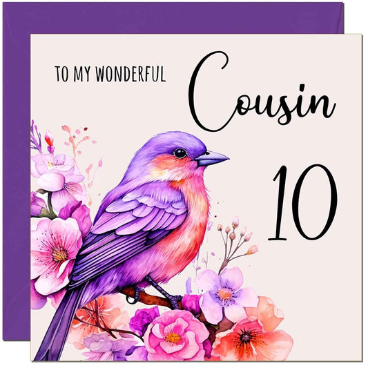 Cousin Birthday Card - Purple Watercolour Bird Cousin's