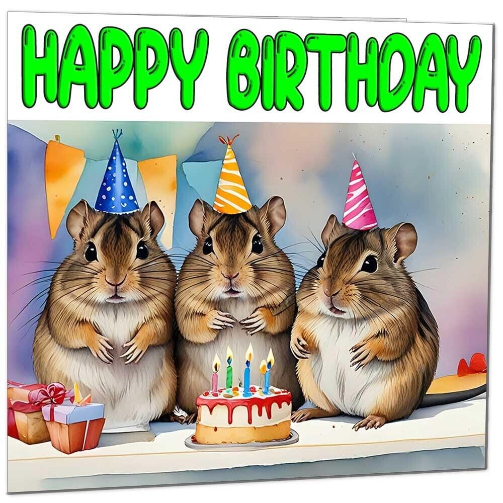 Degu Birthday Card - Cute Degu's Birthday Card 145 x 145mm