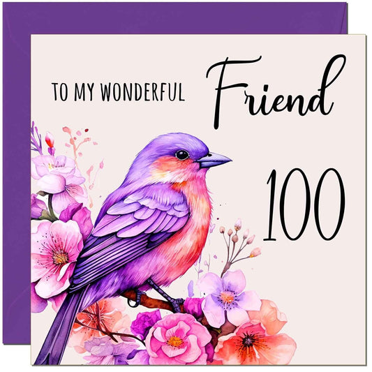 Friend Birthday Card - Purple Watercolour Bird Friends