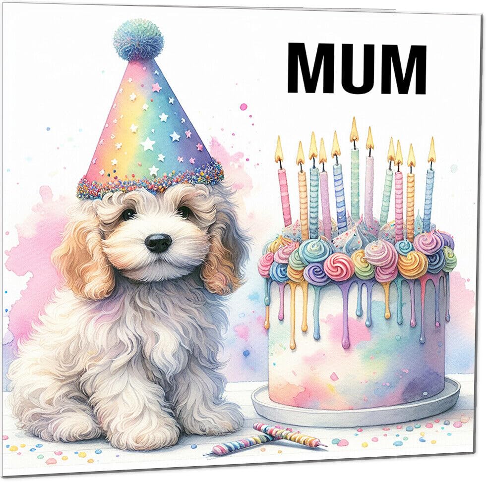 Kids Birthday Card - Cute dog watercolour rainbow