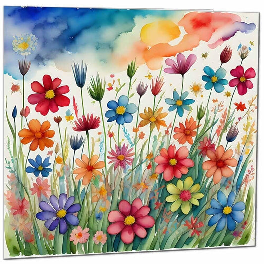 Beautiful Nature Colourful Flowers Art Any Occasion Blank Greeting Birthday Card