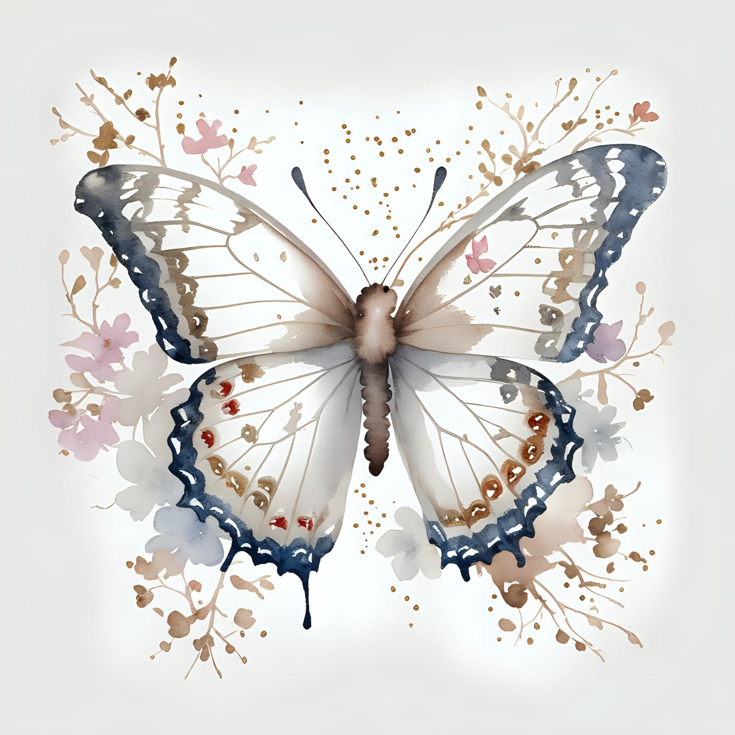 Watercolour White Butterfly Greeting Card - Any Occasion 145 x 145mm