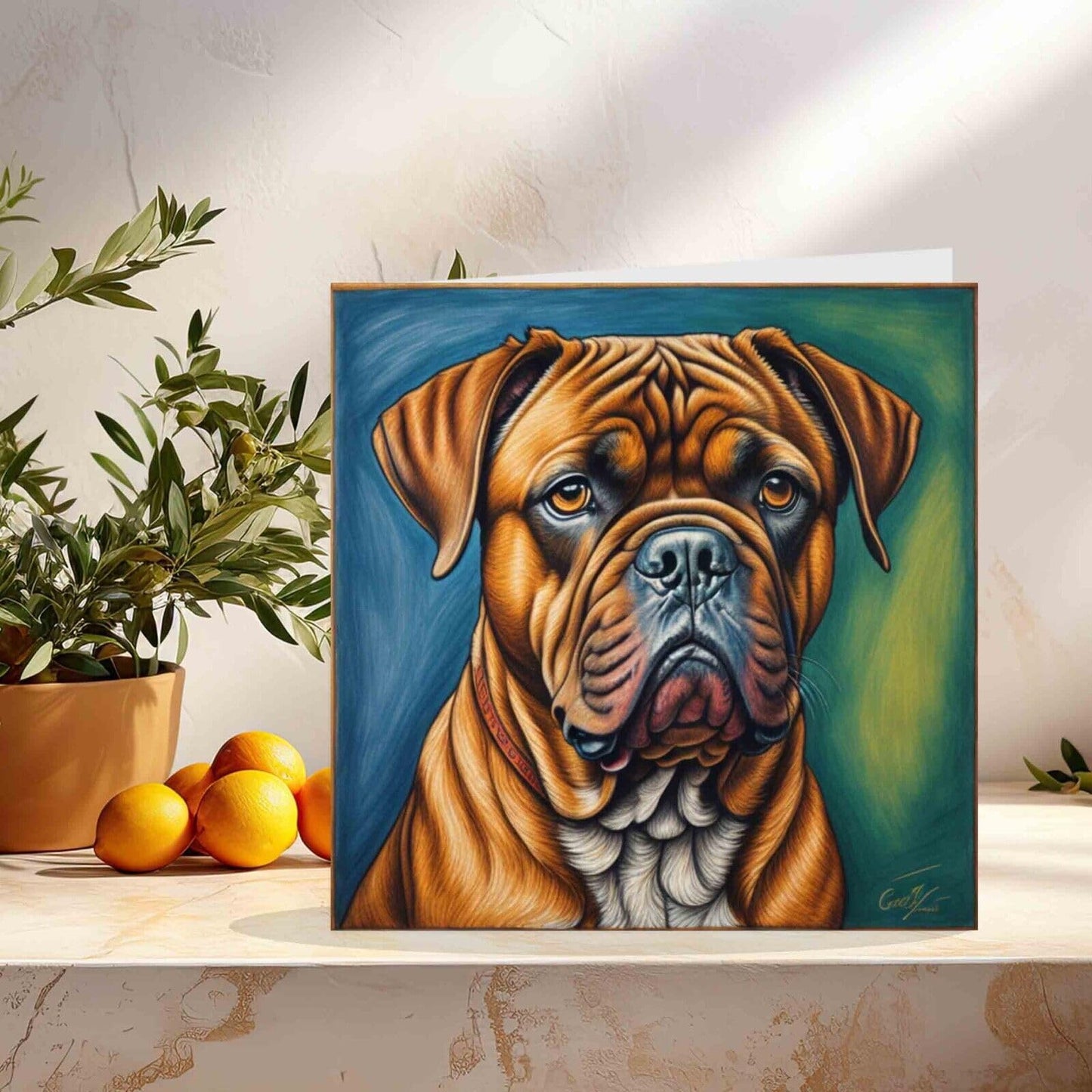 Dogue de Bordeaux Greeting Card - Painting Art 145mm x 145mm