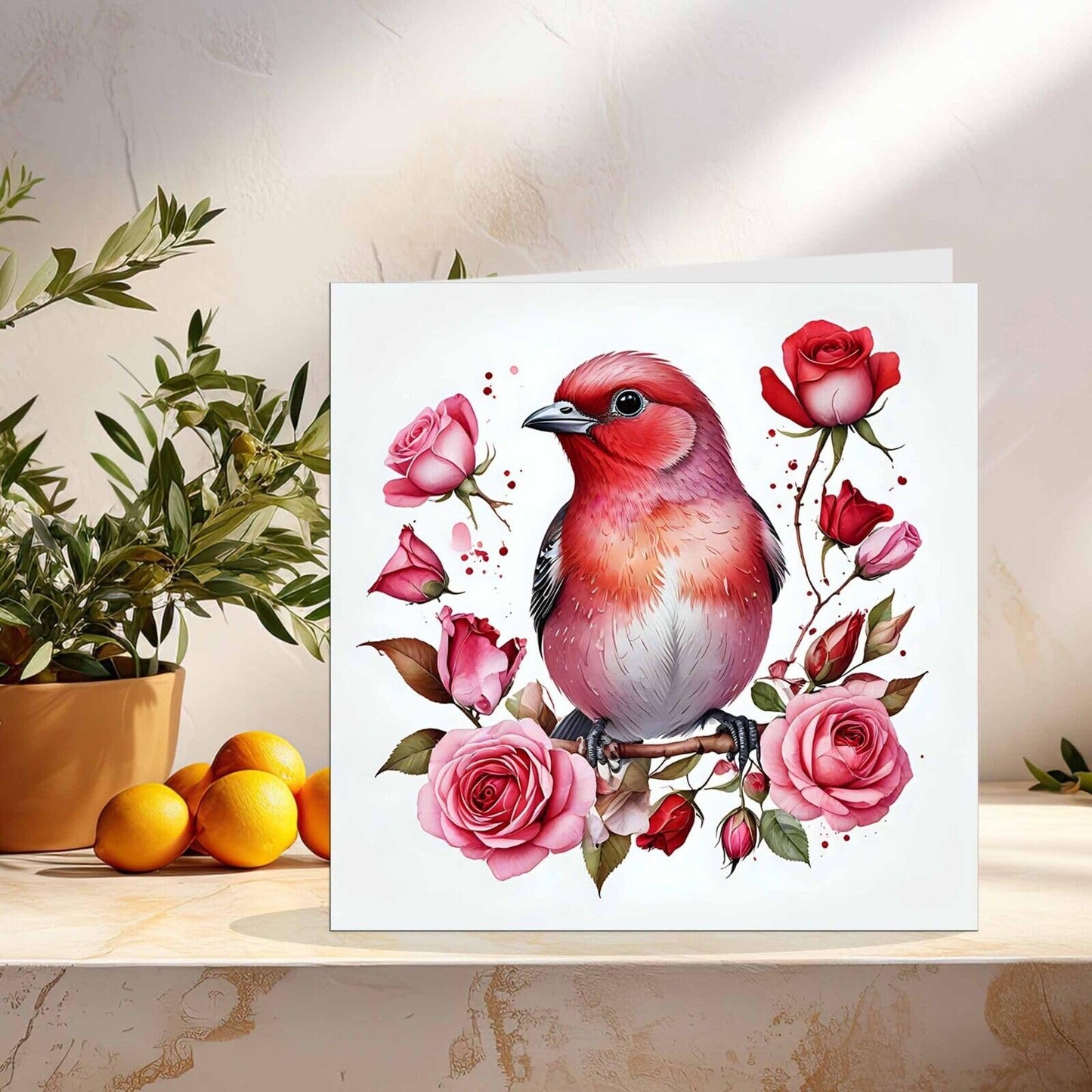 Red Bird Greeting Card - Any Occasion - Colourful Bird Illustration