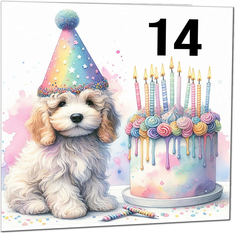 Kids Birthday Card - Cute dog watercolour rainbow