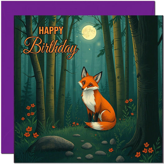 Fox Birthday Card - Cute Beautiful Birthday Card Woodland Fox Animal 145 x 145mm