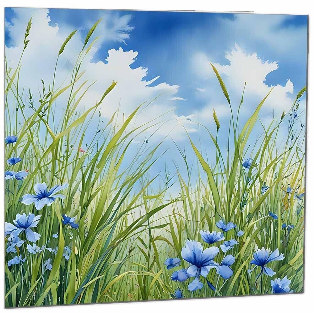 Sky Grass Flowers Nature Beautiful Blank Greeting Birthday Card Art