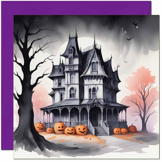 Halloween Card - Haunted House - Spooky Happy Halloween Cards - 145 x 145mm