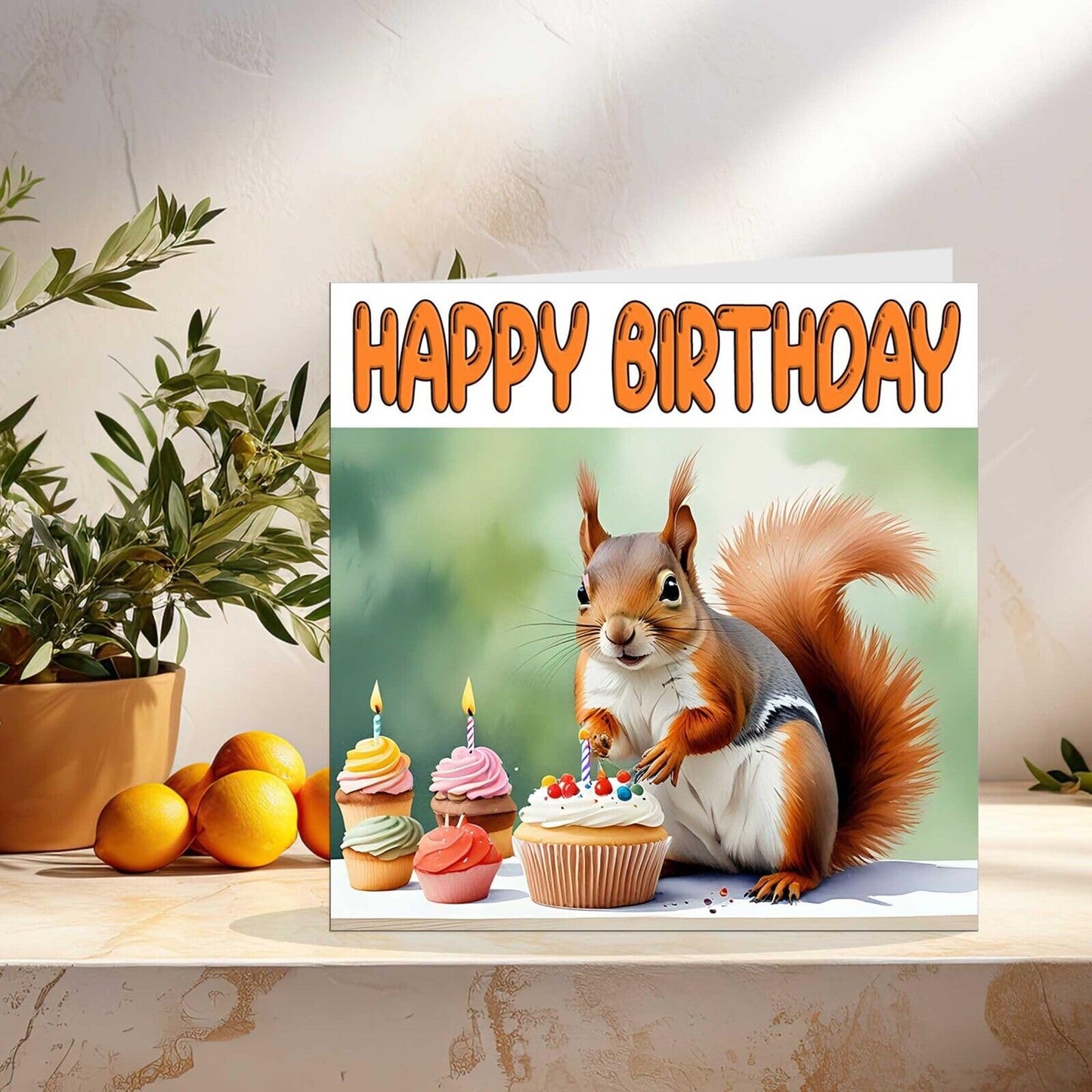 Squirrel Birthday Card - Cute Funny Squirrel Animal Birthday Card 145 x 145mm