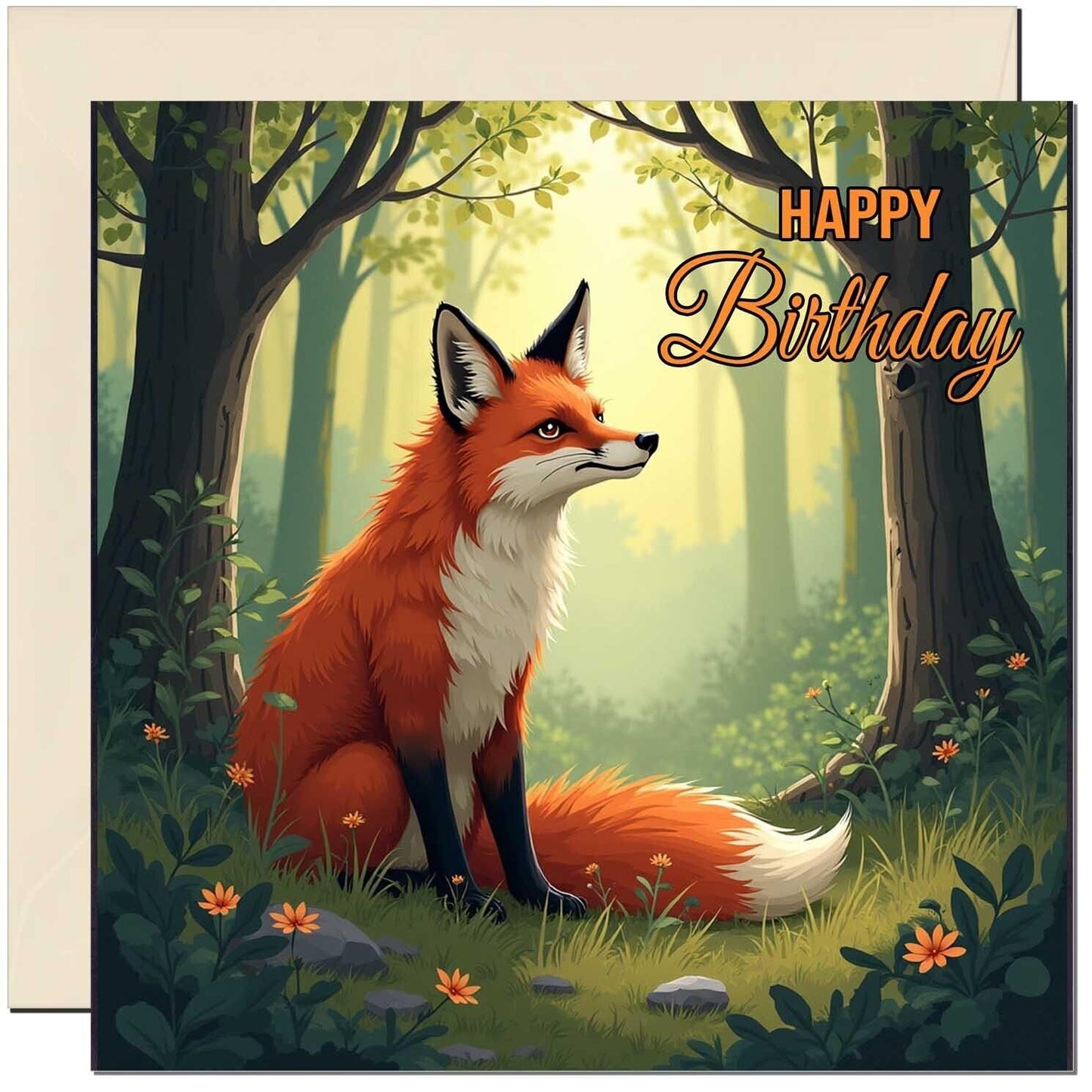 Fox Birthday Card - Cute Beautiful Birthday Card Woodland Animal 145 x 145mm