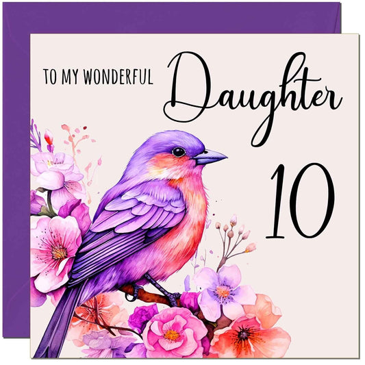 Daughter Birthday Card - Purple Watercolour Bird Daughters