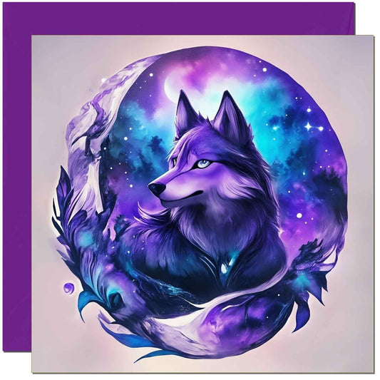 Purple Wolf Birthday Card Fantasy Birthday Card - Greeting Card 145 x 145mm