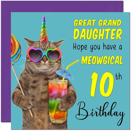 Great Granddaughter Birthday Card - Meowgical Cat Funny