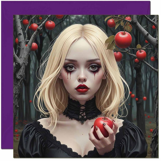 Gothic Greeting Card - Girl Red Apple Forest Halloween Card 145 x 145mm