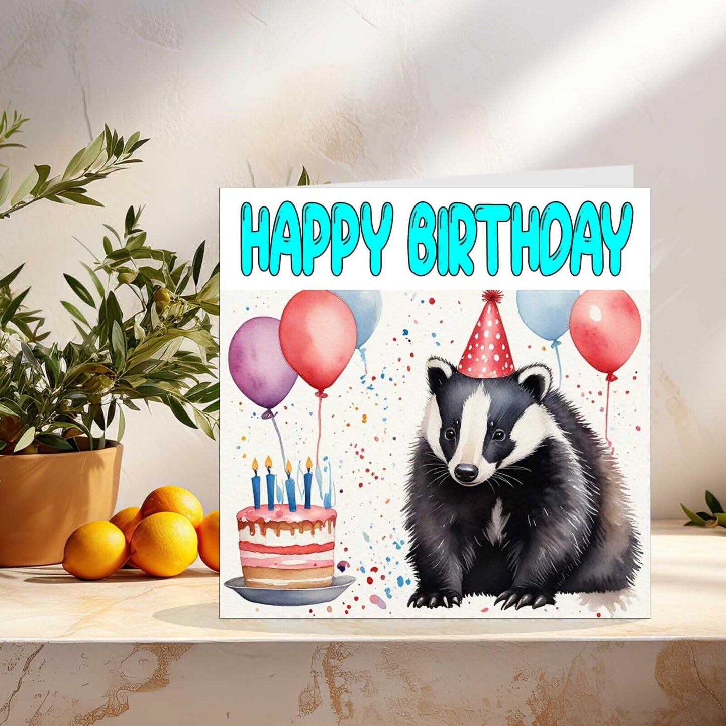 Badger Birthday Card - Fun Badger Happy Birthday Card 145 x 145mm