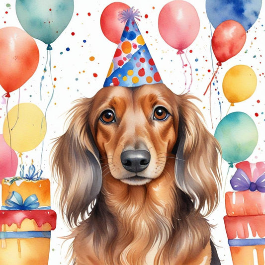 Dachshund Birthday Card - Dog Birthday party - 145 x 145mm
