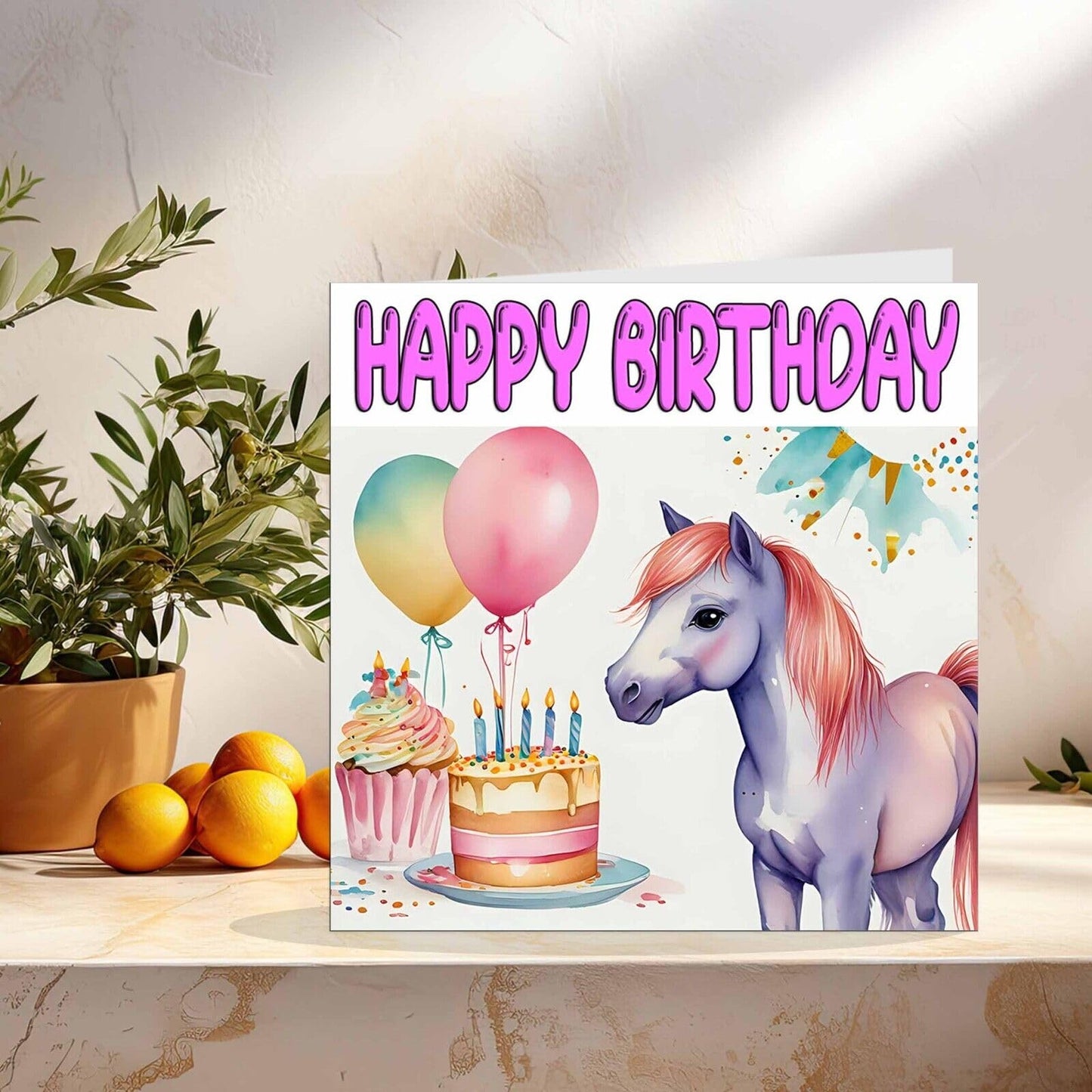 Horse Pony Birthday Card - Cute Girls Birthday Card - 145 x 145mm