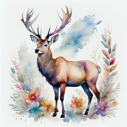 Watercolour Stag Nature Greeting Card - Any Occasion 145 x 145mm