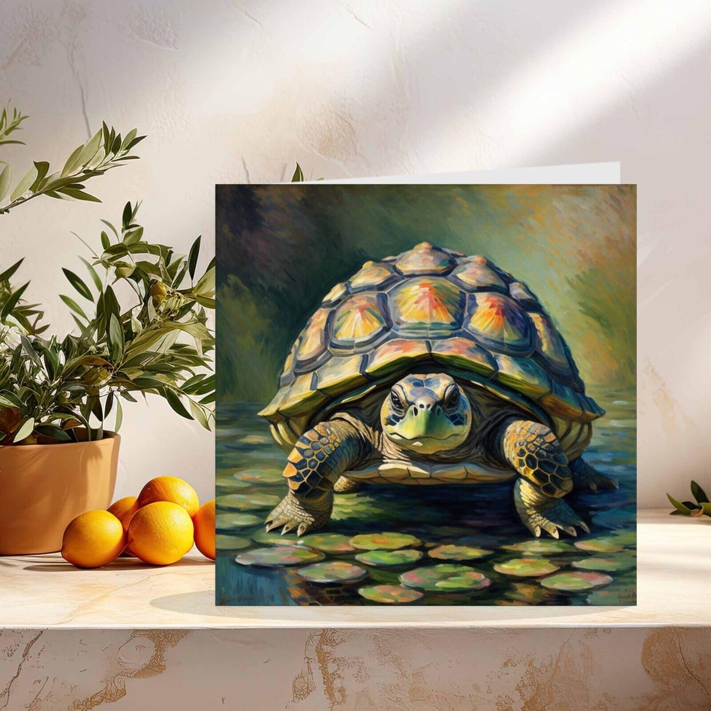 Tortoise Greeting Card - Animal Impressionist Art 145mm x 145mm