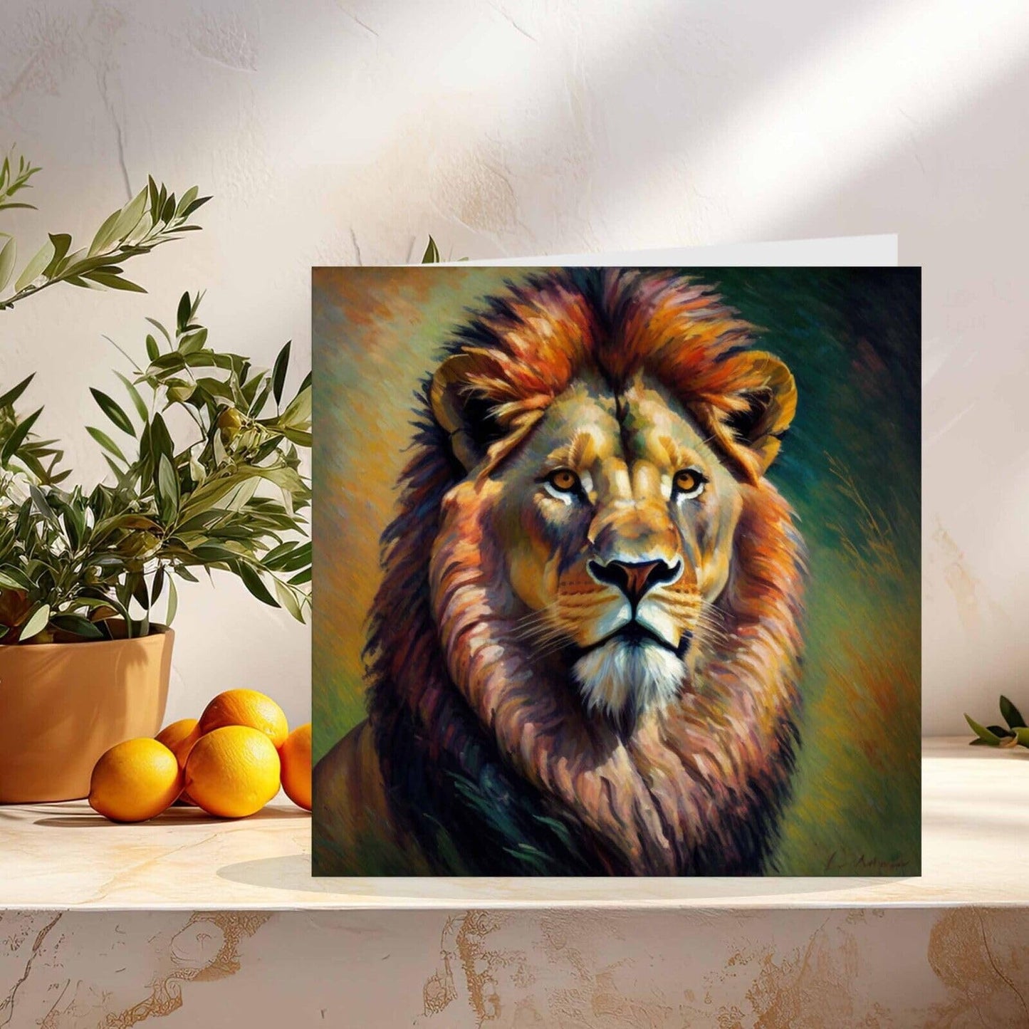 Lion Greeting Card - Impressionist Art 145mm x 145mm