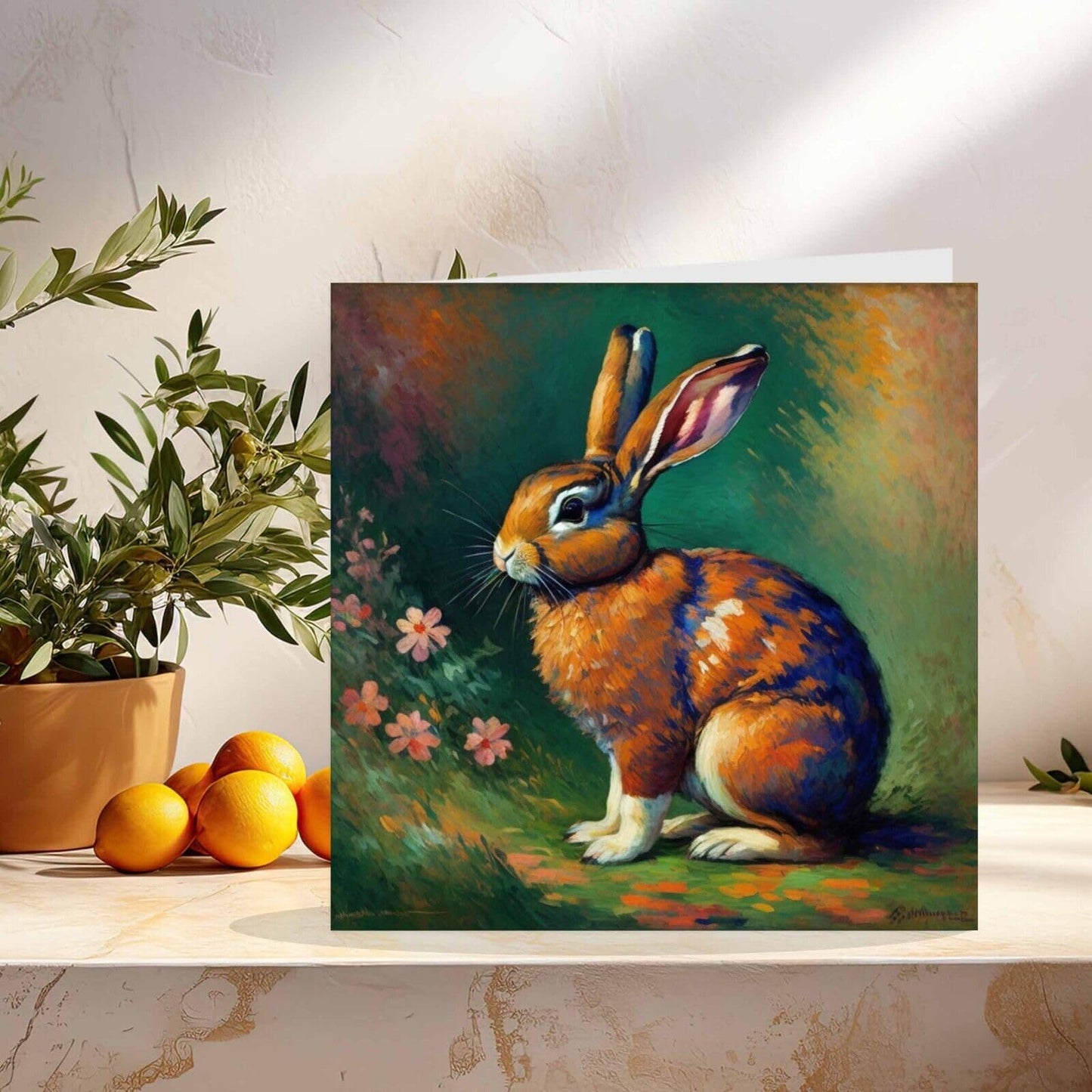 Rabbit Greeting Card - Animal Impressionism Art 145mm x 145mm