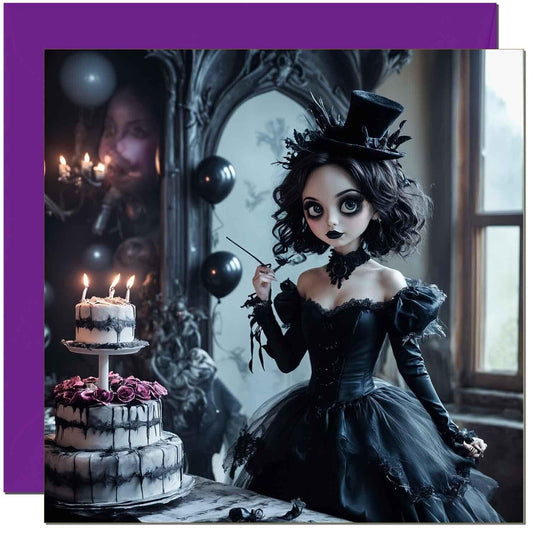 Gothic Birthday Card for Girls Her Women Ladies Cute Tim Burton Girl 145 x 145mm